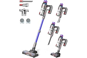 MQDXE Cordless Stick Vacuum Cleaner: 550W Powerful Suction, LED Display, 55 Min Runtime, Anti-Tangle Brush, Rechargeable Batt