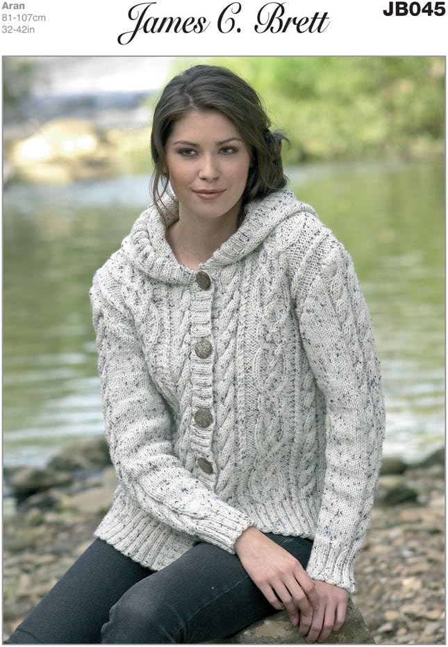 James C Brett Aran - JB045 Ladies Hooded Jacket Pattern 81-107 cm (32-42 in)