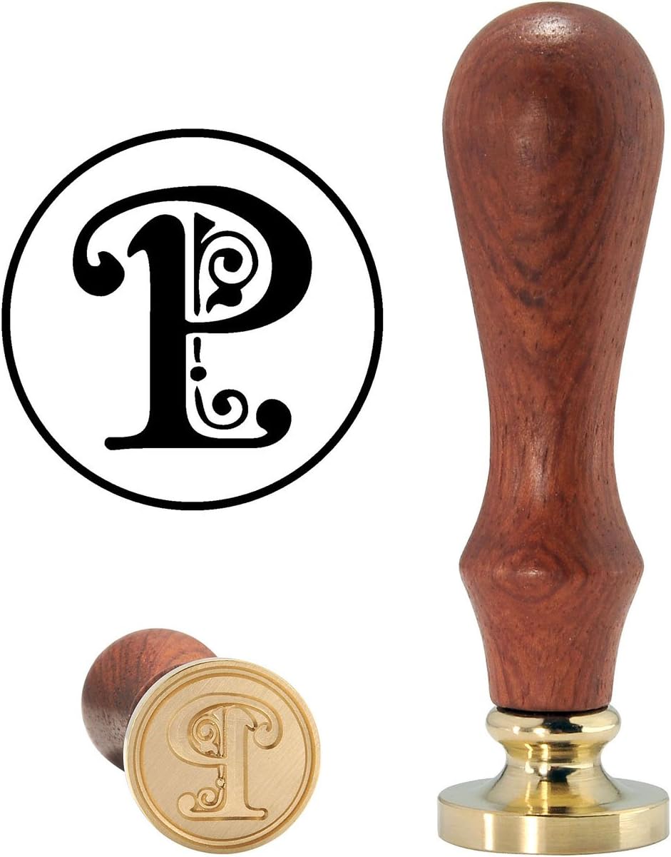 Letter P Wax Seal Stamp, Mornajina Vintage Gothic Wooden Handle Brass Head Alphabet Initial Sealing Stamp