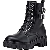 Vepose Women's Combat Boots, Platform Ankle Booties Lace up Chunky Heel with Inner Zipper