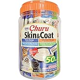 INABA Churu Lickable Purée Natural Cat Treats for Skin and Coat with Omega Oils, Taurine and Vitamin E, 0.5 Ounces Each Tube,
