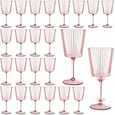 24 PCS Pink Plastic Wine Glasses with Removable Stems 13.5 OZ Ribbed Wine Glass Set Square White Wine Glasses Muted Pastel Colors Goblets Elegant Fluted Glassware for Wedding(Pink, 24 Pack)