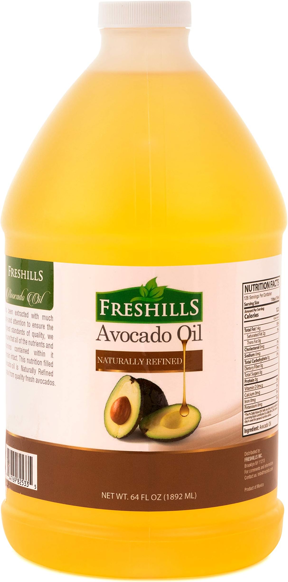 Freshills Avocado Oil, 64 FL.Oz, Naturally Refined Avocado Oil Great for Frying, Baking, Dressings and Sauces, Nutrition Filled Avocado Oil, 64 FL.OZ