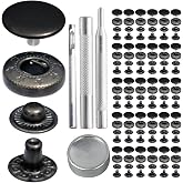 15mm 831# Snap Fastener Stainless Steel Poppers Press Stud Cap Button for Bag Coats Marine Clothes Jackets Jeans Braccelets Gunmetal Black (30sets with Tools)