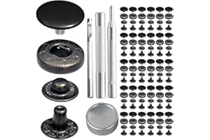 MEGOTO 15mm 831# Snap Fastener Stainless Steel Poppers Press Stud Cap Button for Bag Coats Marine Clothes Jackets Jeans Braccelets Gunmetal Black (30sets with Tools)