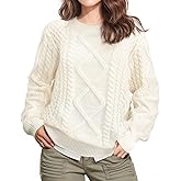 Pleneal Women Sweater Vintage Pullover Cable Knit Sweater Unisex Woven Crewneck Knitted Tops Beige