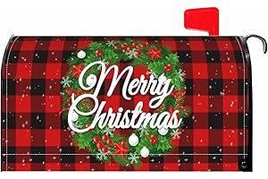 SWEETSHOW Merry Christmas Mailbox Covers Magnetic Standard Size 18 X 21 Winter Xmas Wreath Red Buffalo Plaid Holiday Decorations Mailbox Wrap Post Letter Box Cases Decor for Home Outdoor Garden