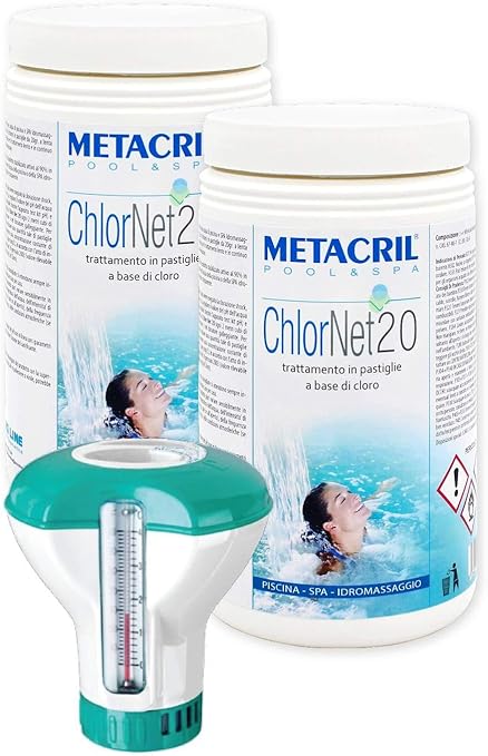chlor net 20 2 kg dosificador flotante con termometro metacril cloro pastillas de piscina de 20 g para piscina e hidromasaje jacuzzi teuco