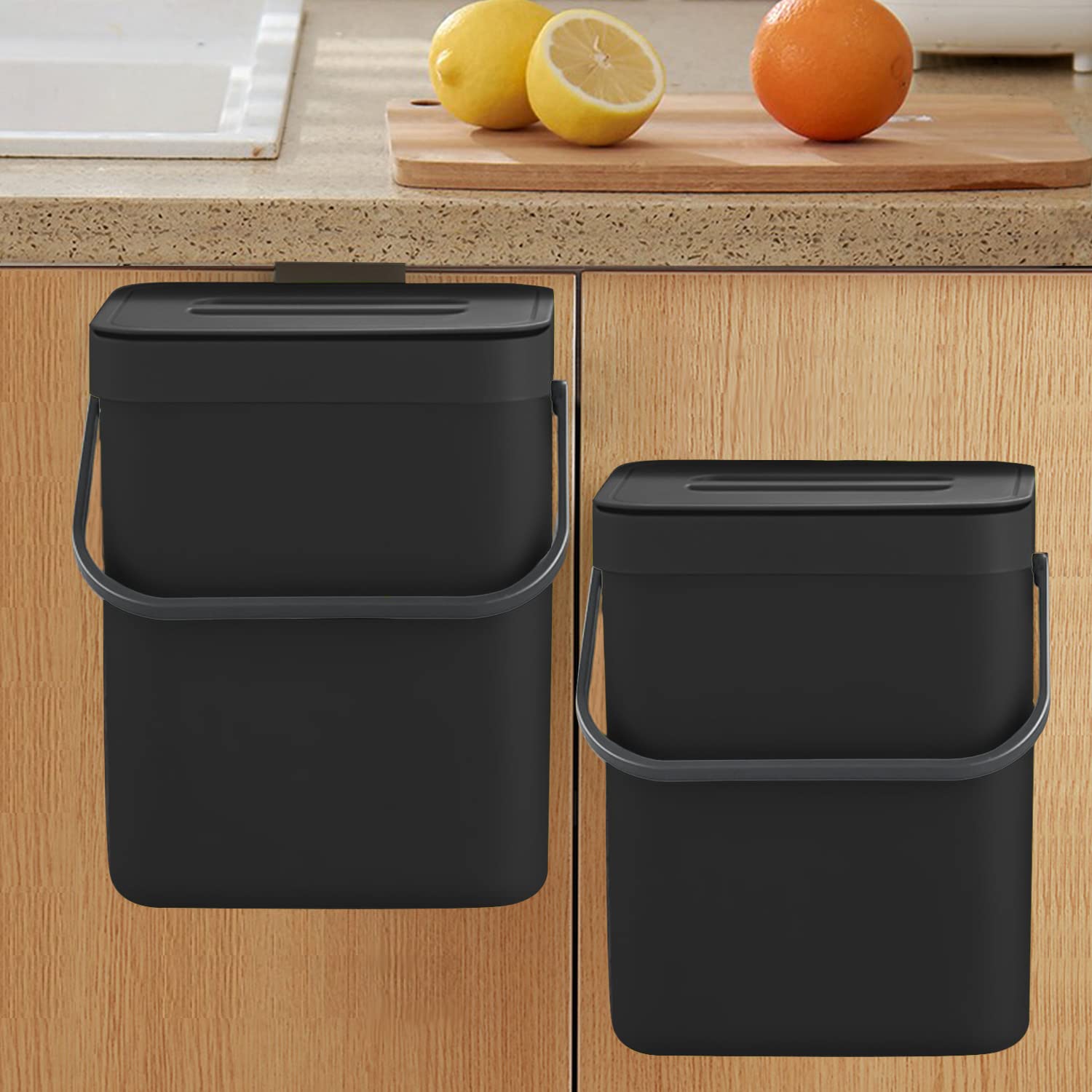 Photo 1 of LALASTAR Countertop Compost Bin with Lid, Hanging Small Trash Can with Lid Under Sink for Kitchen, Food Waste Bin for Countertop, Mountable Garbage Can for Bathroom, RV, 5L/1.3 Gal, Black