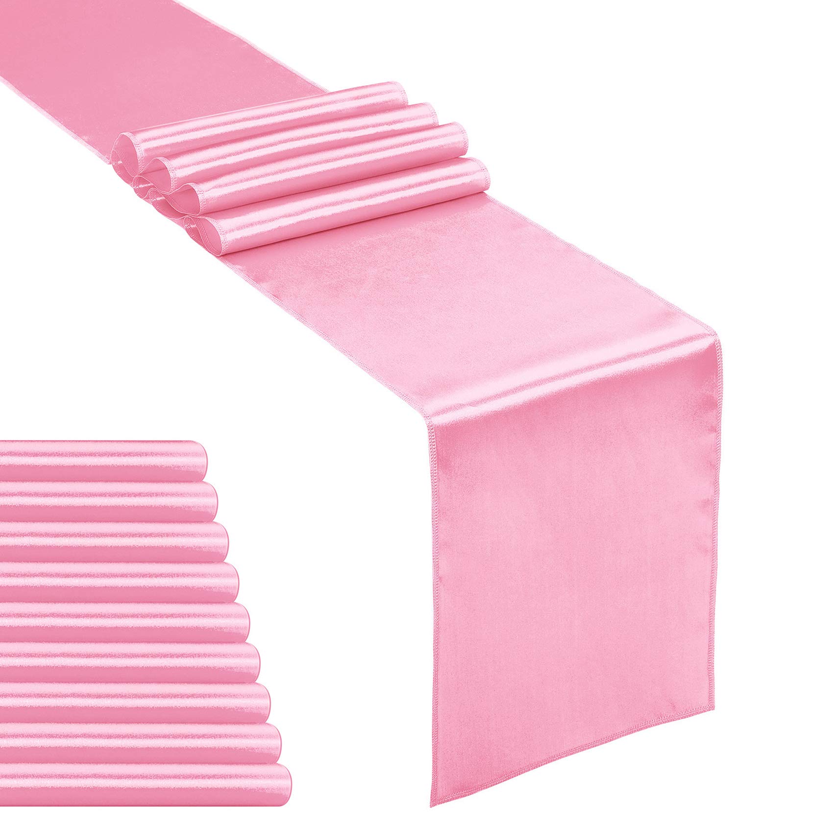 Photo 1 of 10-Pack Satin Table Runner Pink 12 x 108 inches Long, Table Runners for Wedding, Birthday Parties, Banquets Decorations?10 Pack, 12x108 Inch, Pink?