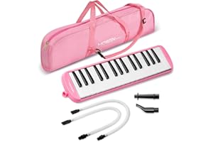 MOSEN MUSIC MOSEN 32 Keys Melodica Instrument, Air Piano Keyboard Pianica Soprano Melodica with 2 Soft Long Tubes, Short Mouthpieces, Carrying Bag, Pink