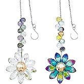 2PCS Crystal Sunflower Suncatchers for Windows Hanging, Sun Catcher Colorful Flower Prisms Rainbow Maker Pendants Hanging Ornaments for Indoor Outdoor Home Patio Garden Decor