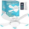 Socket Fan Light With Remote, Screw Ceiling Fans with Lights, 5 Reversible Blades, Quiet 6-Speed DC Motor, Dimmable Socket Fan for Garage Bathroom Kitchen, 6000 Kelvins As Seen On TV (White) (White)