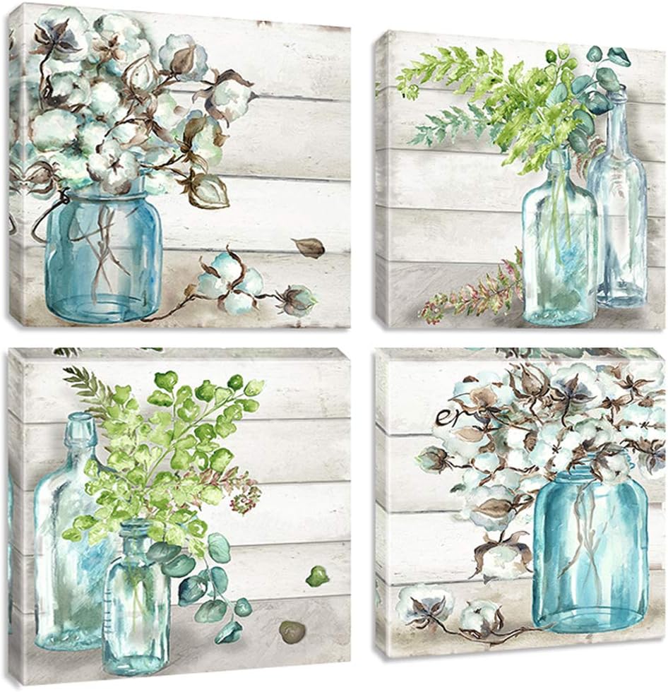 Rustic Flower Canvas Wall Art Painting Wood Texture Plants Print