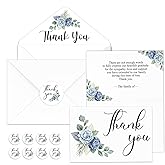 Fumete 50 Set Funeral Thank You Cards with Envelopes and Stickers Thank You Sympathy Cards with Meaningful Message Bereavement for Funeral Family Loved Ones Celebration of Life(Flower)