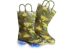 FUNCOO PLUS Toddler Kids Rain Boots Boys Girls Light Up Waterproof Boot with Handles