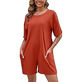 Actcat Women Oversized T-Shirt Shorts Romper Backless V Back Short Sleeve Overall Athletic Workout Jumpsuit with Pockets