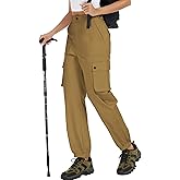 YIPINK Women's Cotton Cargo Pants High Waist Adjustable Outdoor Hiking Pants with Pockets Stretch Travel Work Casual Pants