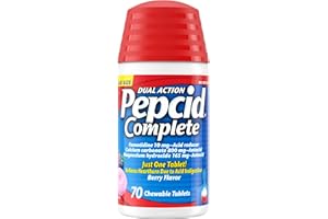 Pepcid Complete Acid Reducer + Antacid Chewables, 10mg Famotidine, 800mg Calcium Carbonate & 165mg Magnesium Hydroxide per Heartburn Medicine Tablet, Antacid Chews, Berry Flavored, 70 ct