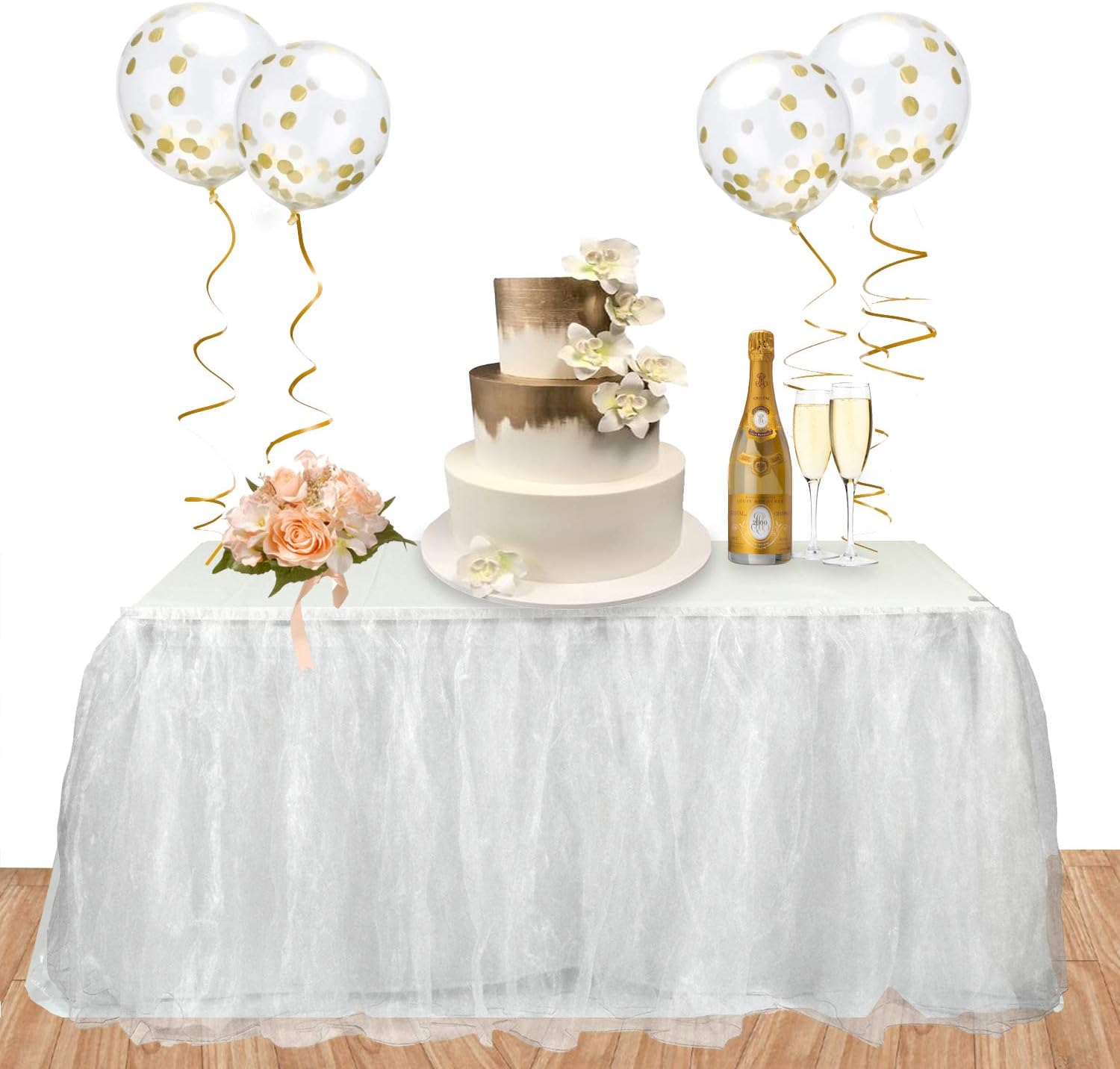 NOXZ Inc Organza Table Skirt for Every Occasions, White - 17Ft
