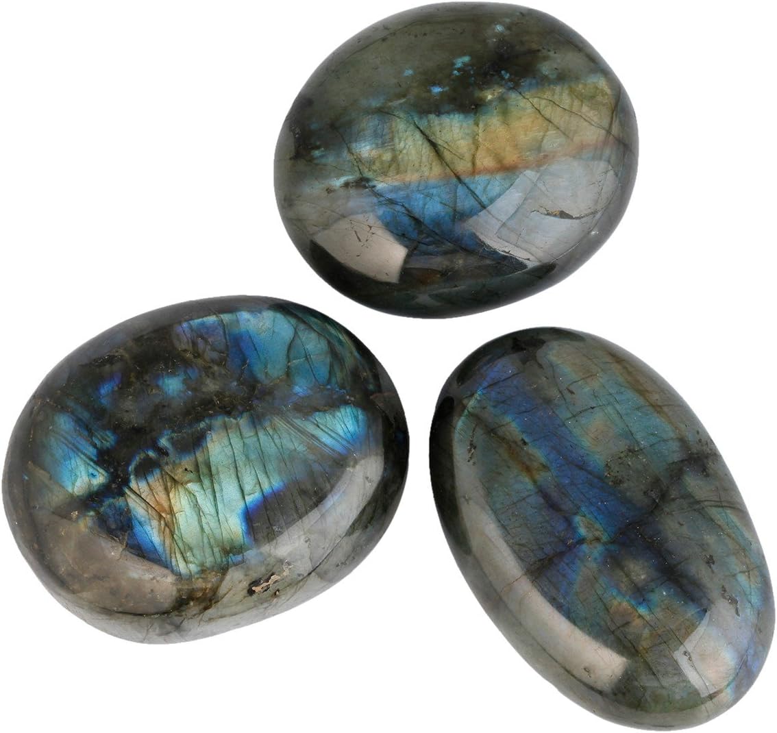 rockcloud Irregular Polished Labradorite Palm Stones Worry Stones Pebble Healing Crystal with Velvet Bag: Home & Kitchen