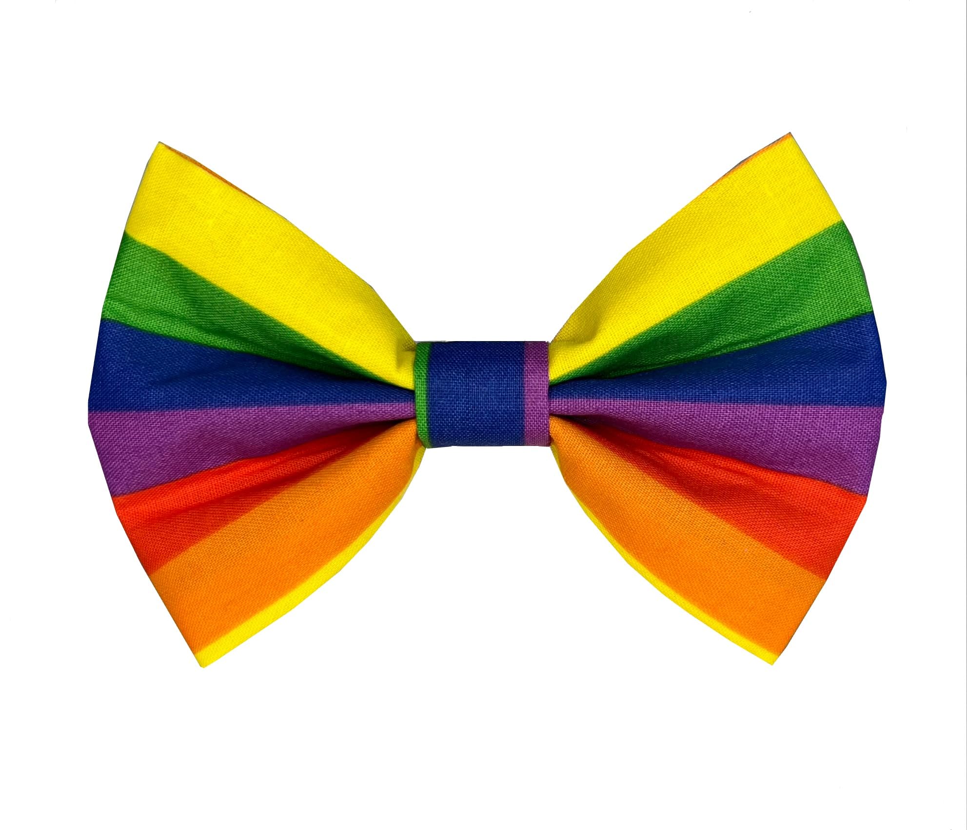 New Dogs Bow Tie Rainbow Lgbt Stripes Elastic Band attach COLLAR ACCESSORY Handmade UK (Large)