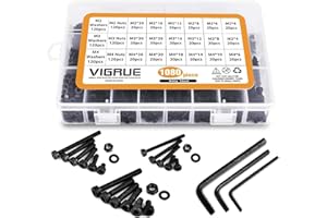 VIGRUE 1080Pcs M4 M3 M2 Socket Head Cap Screws Bolts Nuts Washers Assortment Kit with Allen Wrenches, Small Metric Screws Set, Black Screws Class 12.9 Alloy Steel