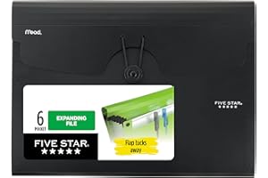 Five Star Expanding File Organizer, 6-Pocket Accordian File Organizer, Bungee Closure, Holds 11" x 8-1/2", Black (72391)