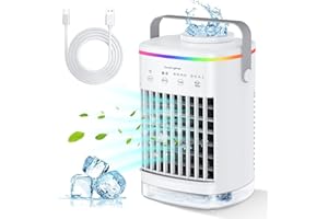 Supzimo Evaporative Air Cooler 3 in 1 Portable Desktop Cooling Fan with 4 Wind Speed & LED Light, 2 Cool Mist & 2-8H Timer, Personal Table Air Conditioner Fan for Small Room Office Camping