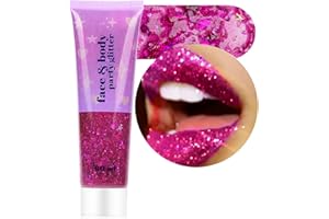 ANGXILIN High Capacity 60ML Chunky and Fine Mixed Face Body Glitter with Gel for Singer Concerts Rave Party Makeup,Quick Dry and Long Lasting Holographic Iridescent Sequins Glitter Gel (Fuchsia)