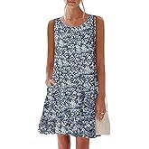 nclook Womens Summer Casual Dresses Sweet Cute Crewneck Sleeveless Dress with Pockets