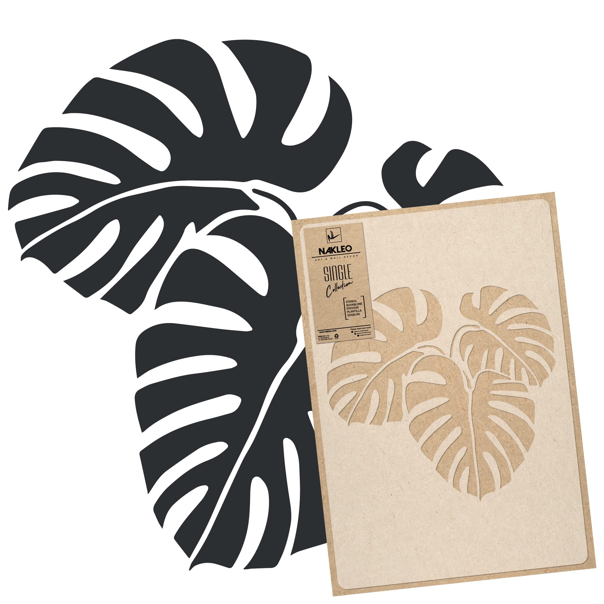 NAKLEO Floral Large Wall Painting Stencil 43x64 cm, Tropical Monstera Leaf Pattern, Reusable Plastic Flower Template, DIY Art and Craft Home Decor, Floor Wood Fabric Furniture