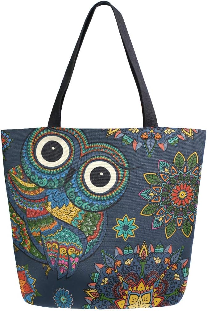 ISAOA Canvas Reusable Shoulder/Hand Tote Shopping Bags,Owl Travel Handbag College Bookbag for Women Girl, Lovely Owl - Image 3