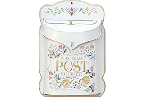 Z² BellaDecor Wall Mount Mailbox for Outside Vintage Mail Boxes for House Outside Metal Door Mailbox Drop Box Antique Style Nostalgic Charm Home Decorative, Flower Pattern, White