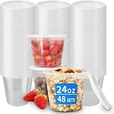 APSIC Plastic Deli Containers with Lids, 48 Sets 24 oz Leakproof Soup Cups | BPA-Free, Microwave Freezer Safe, Sturdy and Airtight, Crack-Proof for Takeout, Meal Prep, Slime, Leftovers Storage