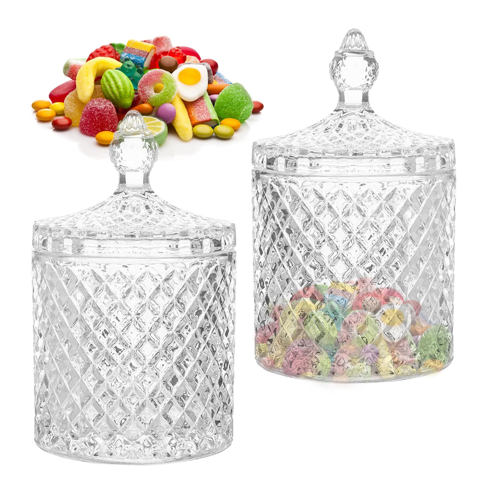 Cisolen 2 Pieces Crystal Candy Jar With Lid Vintage Candy Container Glass Decorative Glass Jar Candy Jar Storage Jars For Candies Chocolate Beans Cookies