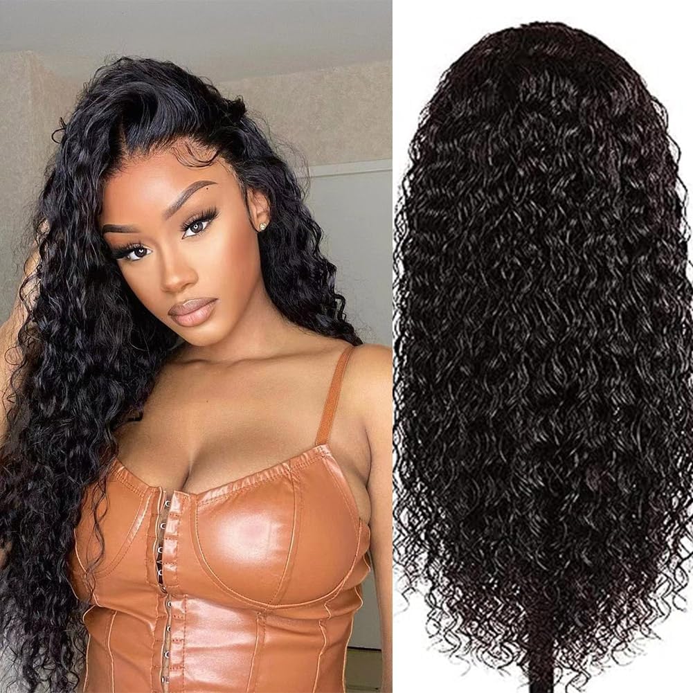 4x4 Lace Closure Wigs Brazilian Curly Lace Front Wigs Wet Wavy Human Hair Pre Plucked Hairline with Baby Hair Glueless Deep Wave Peruvian Virgin Human Hair Wigs for Black Women 24 Inch