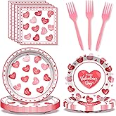 BSOMAM 96Pcs Valentines Day Pales and Napkins Red Heart Love Valentine Paper Plates and Napkins for Valentines Day Party Decorations, Serves 24