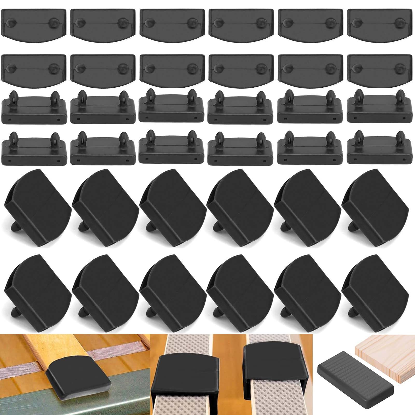 ANBOO Set of Slats Brackets, 24 End Caps and 12 Center Brackets, Plastic Replacement Caps, 53-55mm