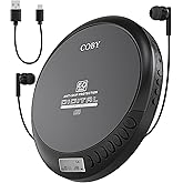 Coby Portable CD Player, 60 Second Anti Skip, FM Radio, CD Player for Car | CD-R/CD-RW/MP3 Playback, 2 AA or USB Power, Stereo Earbuds Included, Simple Buttons, Clear LCD