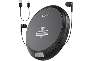 Coby Portable CD Player with FM Radio and 60-Second Anti-Skip Protection – Compact Walkman-Style Disc Player with LCD Display, Stereo Earbuds & USB Power – Ideal for Home, Travel & Car Use