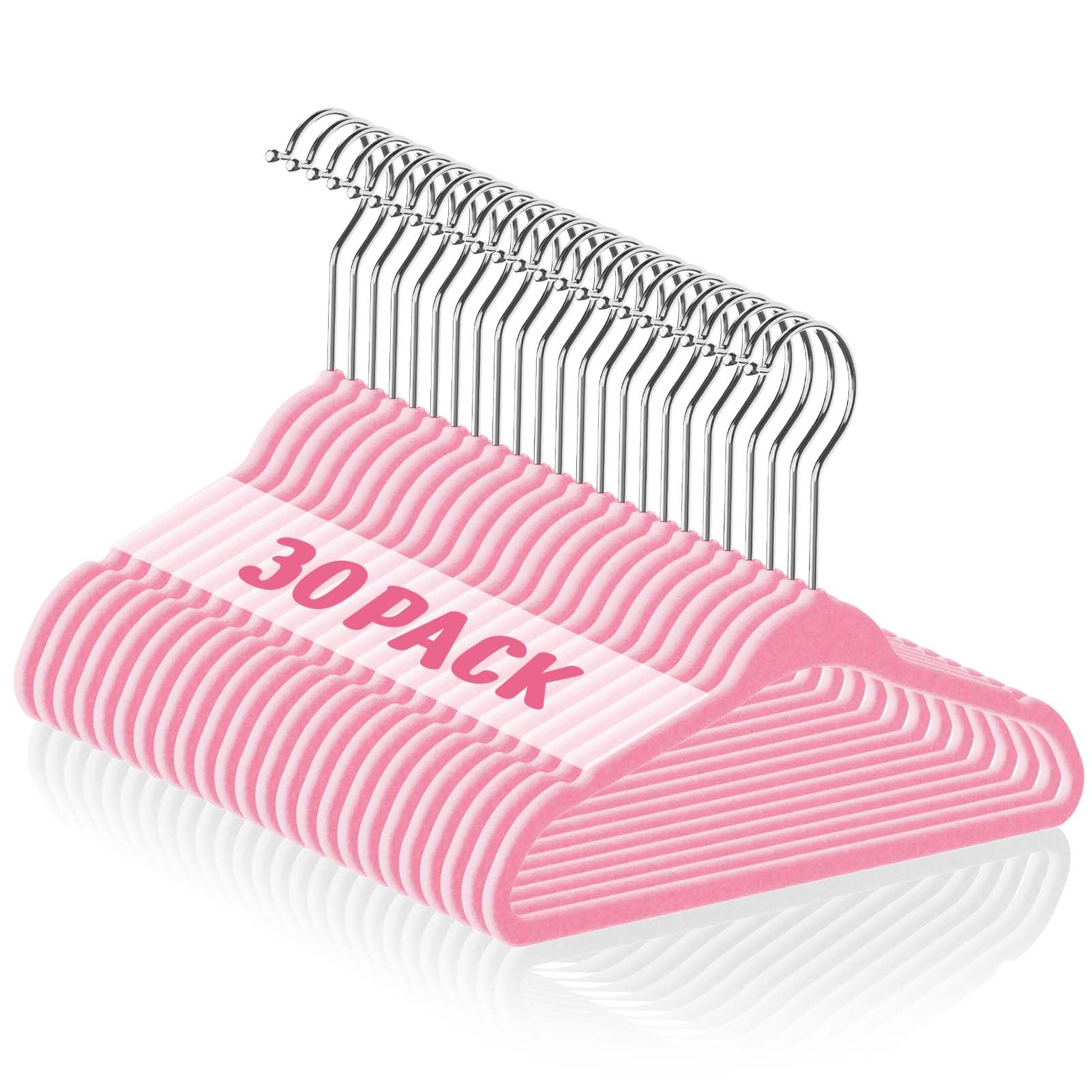 House Day Baby Hangers 30 Pack(11 Inch)- Kids Velvet Hangers with Non-Slip and Space Saving for Infant and Toddler, Durable Toddler Hanger - Baby Coat Hanger with 360°Swivel Hook (Pink)