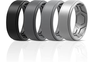 ThunderFit Silicone Rings for Men, Breathable Patterned Design Sleek Step Edge 8mm Wide 2.2mm Thick - 1/2/3/4/5/6/7 Variety Multipack