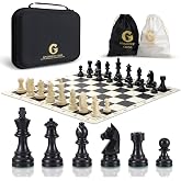Chess Set - 20" Silicone Chess Board Set, 3.86" King Height Weighted Pieces with 2 Extra Queens, Foldable Chessboard Portable Travel Tournament Chess with Carrying Storage Bag
