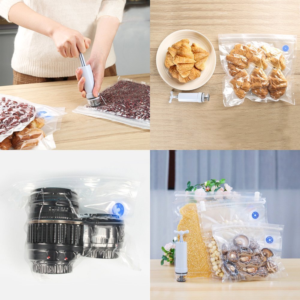 Sous Vide Bags Kit for Cooker - 19 BPA Free Food Vacuum Sealed Bags, 1 Hand Pump, 2 Bag Sealing Clips and 2 Sous Vide Clips, Reusable & Easy to Use, Practical for Food Storage & Cooking