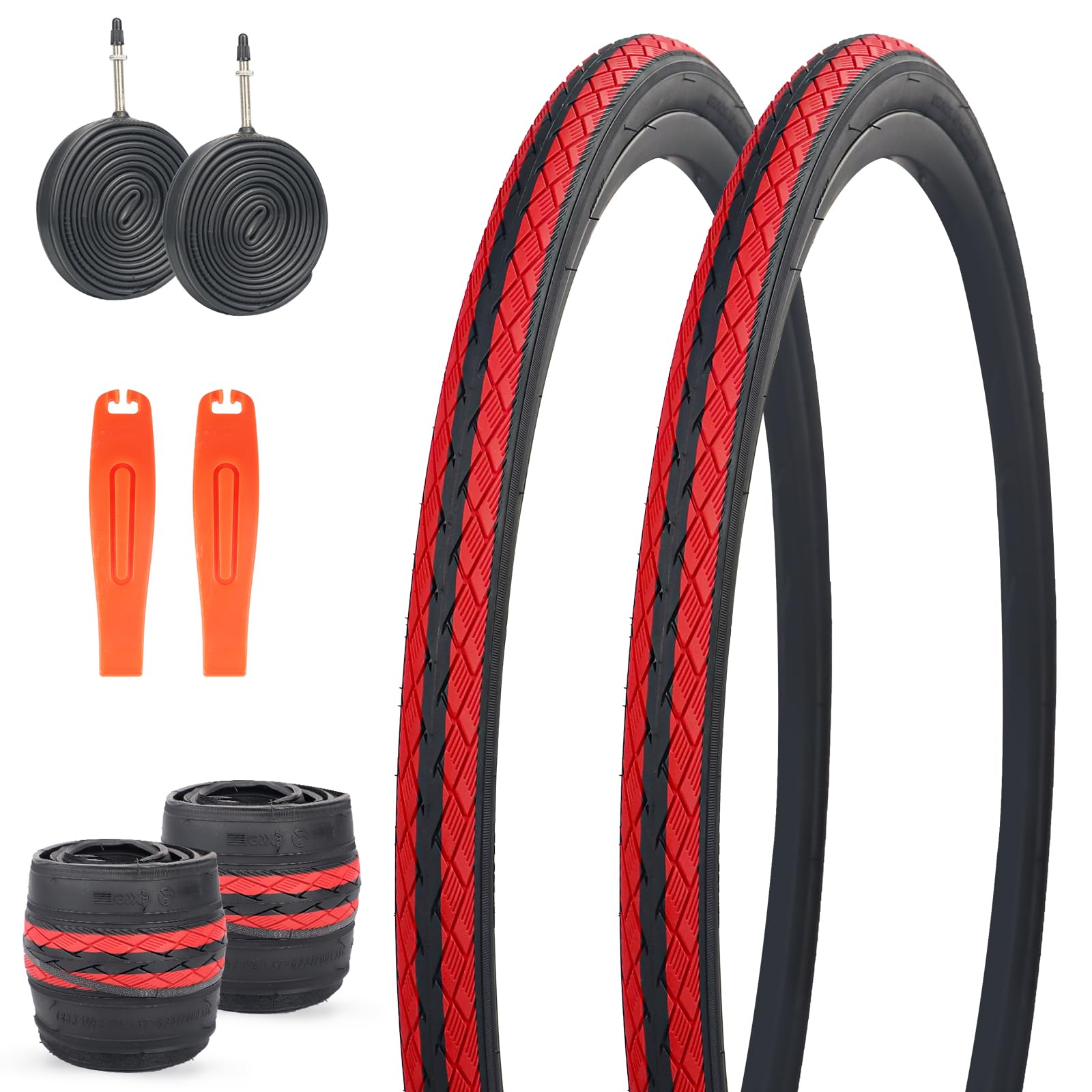 Photo 1 of MAKELEN 2 Pack 700x35c Road Bike Tire Gravel Bike Tire City Bike Tire Red Top Compatible Replacement Bicycle Tire