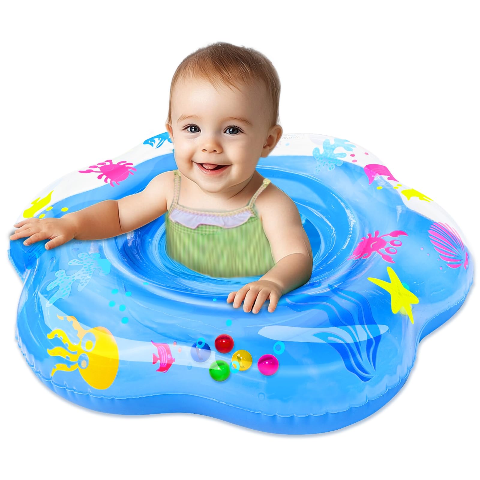 Extra-Large 25.6" Baby Pool Float with Double Airbag & Safety Seat, Inflatable Swimming Ring Float for 6-36 Months Toddler Infant, Upgraded Diameter Enhances Stability in Pool/Bathtub Swim Training
