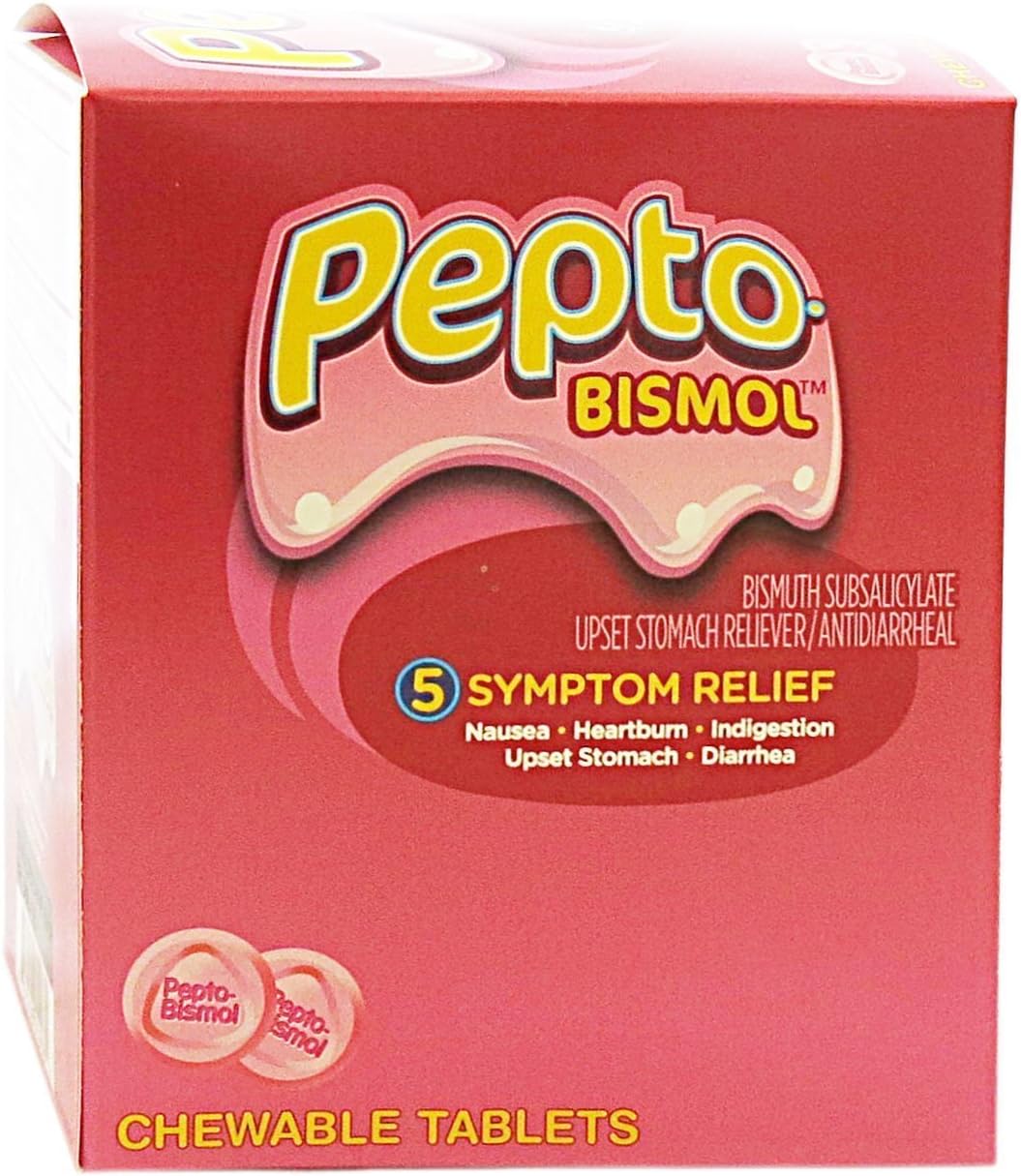Pepto Bismol Individual Sealed 2 Tablets in a Packet (Box of 25 Packets) Total 50 Tablets