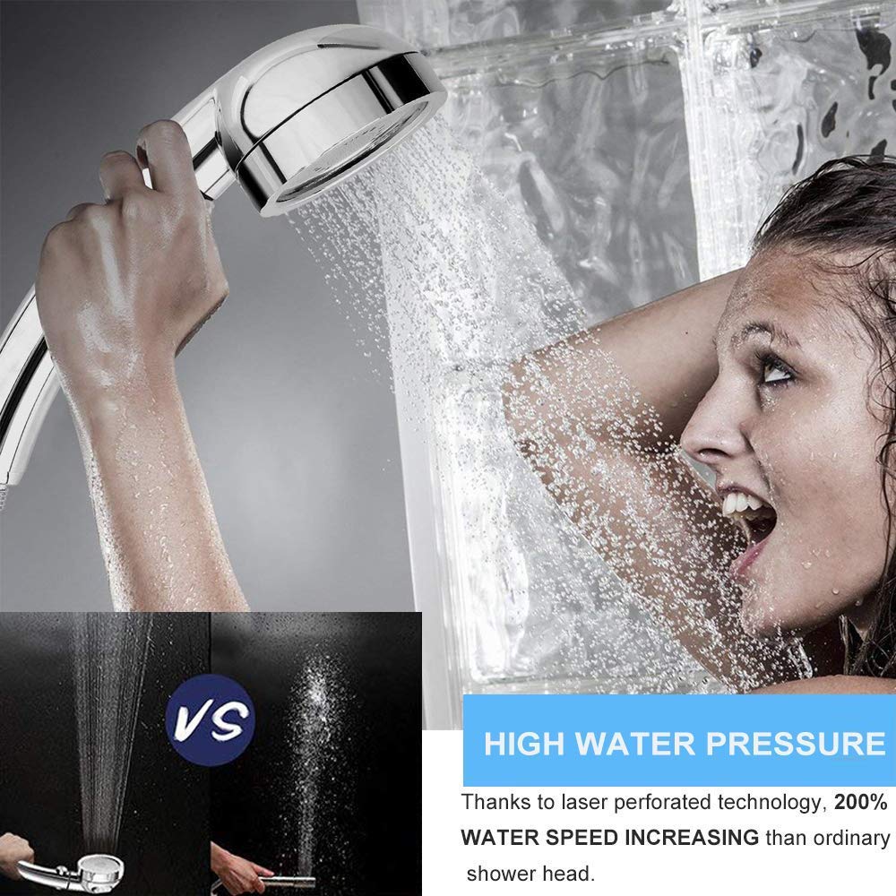 Handheld Shower Head, High Pressure 3-Spray Setting Showerhead Detachable Chrome Hand Shower with ON/OFF Pause Switch, Water Saving Mode for Bathroom Puppy Shower Accessories (Silver)