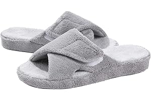 shevalues Summer Arch Support Sippers for Women Adjustable Terry Cloth Fuzzy Indoor Slippers Open Toe House Shoes